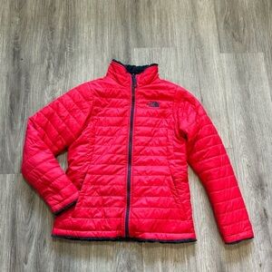 The North Face Reversible Vibrant Pink Puffer / Cozy Navy Fleece